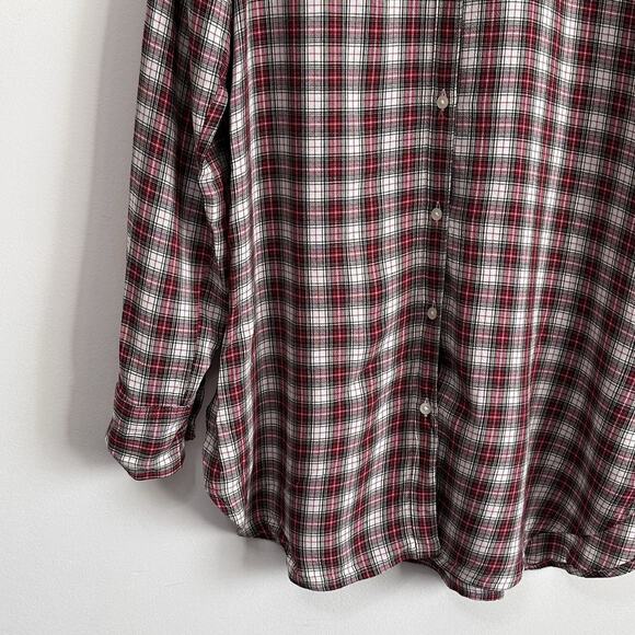 LOFT Tunic Blouse S Plaid Long Sleeve Rayon Soft Casual Trendy Button Front - Picture 4 of 9